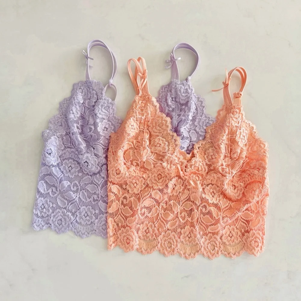Cabernet Coral Pink Lace Bralette Top, Ribbon Bow & Adjustable Straps sz. S